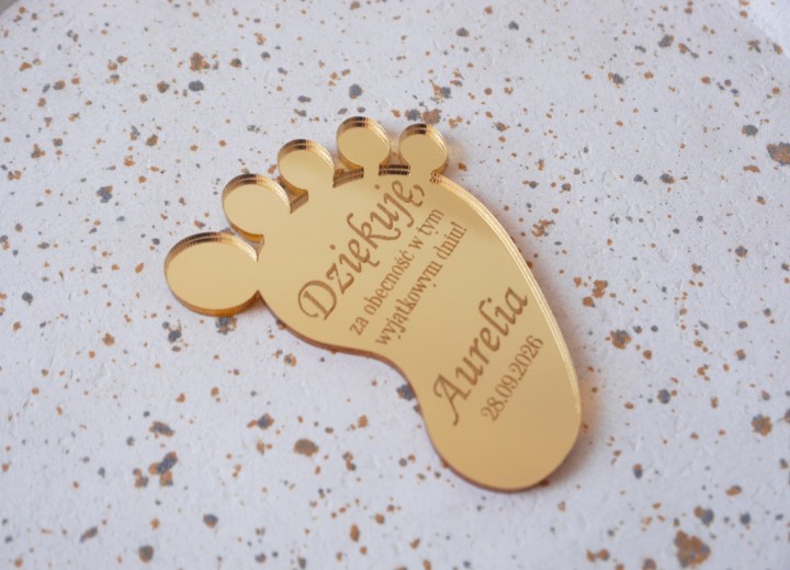 Podziękowanie dla gości chrzest roczek magnes stópka TWOJE IMIĘ data PLEXI